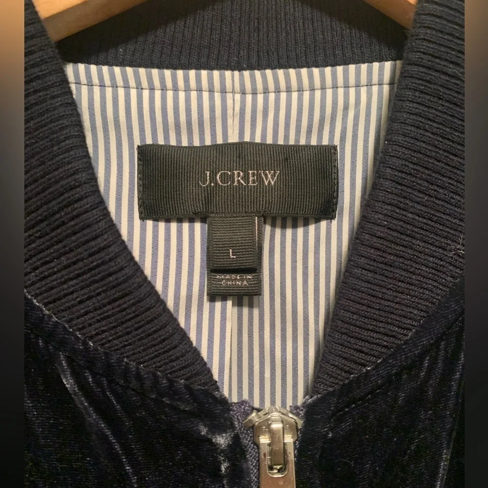 J.Crew Velvet Bomber Jacket in Midnight Navy Like New Size L